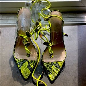 Lime Green Skinny Wrap Up Heels